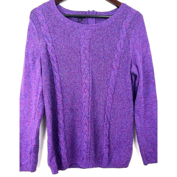 Talbots Deep Purple Pink Cable Knit Zip Back Sweater Cotton Soft Women XL 1127U - Picture 6 of 12